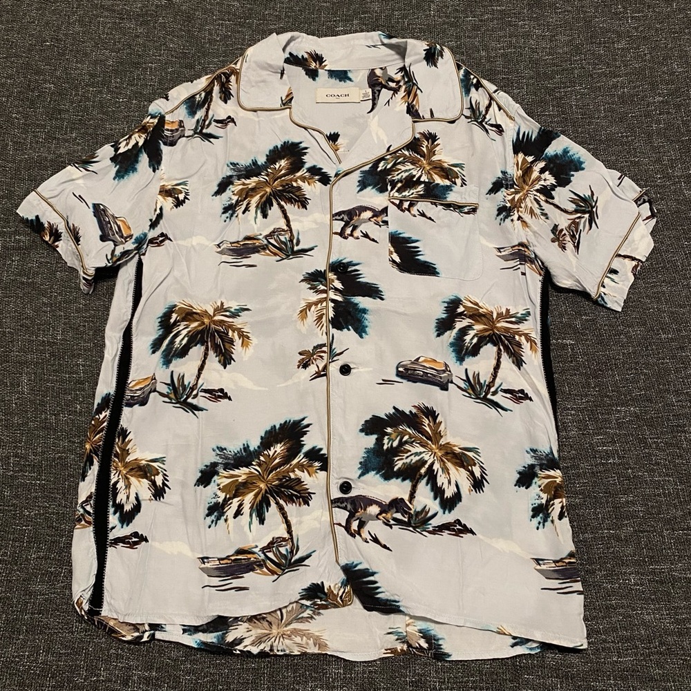 Coach Tropical Print Button Down Shirt - Blue, Black, Brown, White